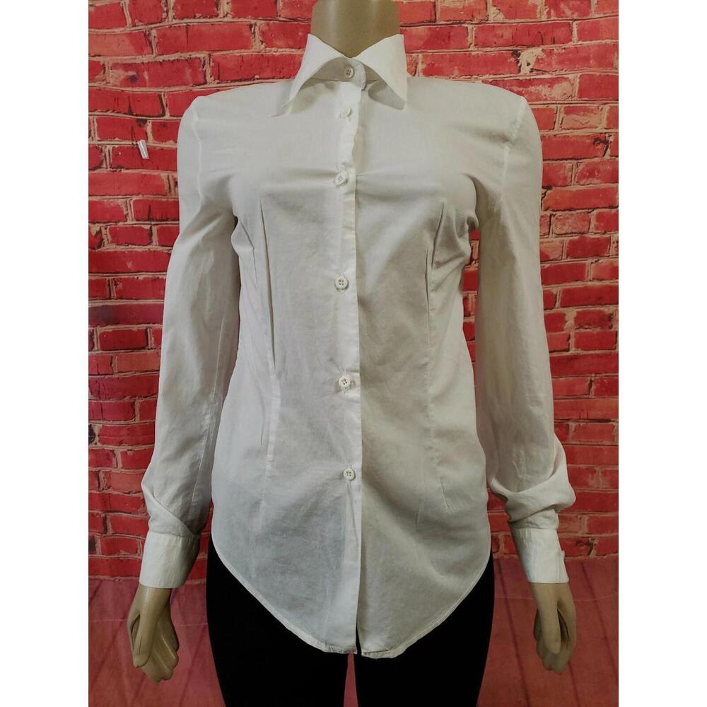 TRUSSARDI COLLECTION COTTON IVORY WOMEN'S BLOUSE SHIRT LONG SLEEVE BUTTONS Sz M